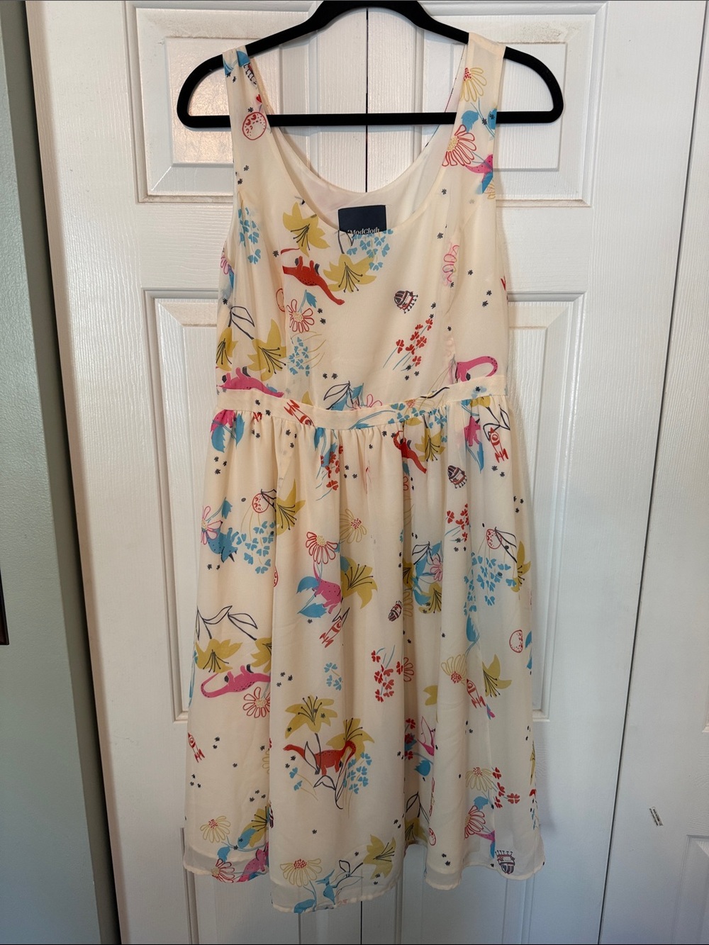 Modcloth Cream, Floral & Dino Print Summer Dress